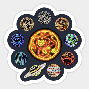 Electric Solar System Neon Sun and Planets Sticker